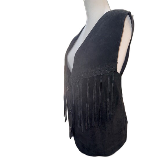 Black Suede Fringe Leather Vest Western Boho Button Front V-Neck Sz 3X Santa Fe - Picture 2 of 9